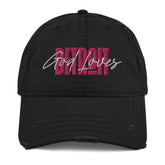Embroidered God Loves Detroit Christian Hat - Pink Text